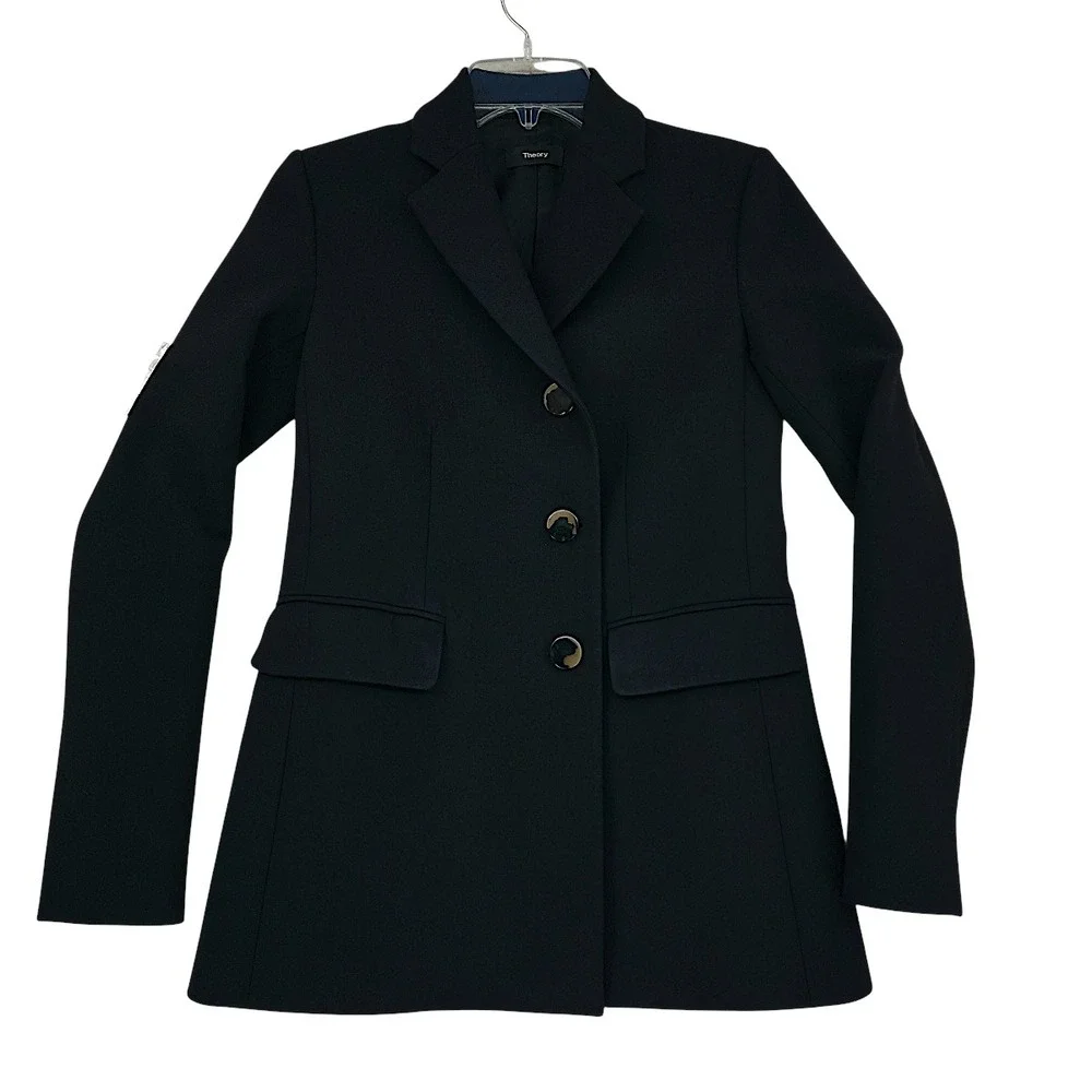 Theory Blazer sz 00 Womens Black 3-Button Tailored Office Suit Jacket‎ Coat READ